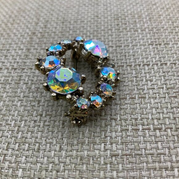 Aurora Borealis Iridescent Vintage Oval Silver Tone Brooch Pin - Picture 4 of 7